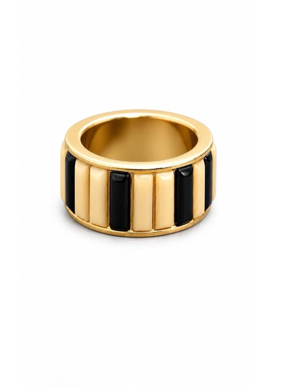 Kate Spade Gold-Tone Black and Ivory Enamel Striped Band Ring - Size 6